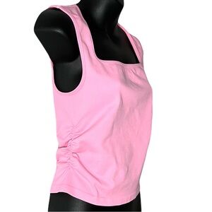 Pink Square Neck Ruched sides Tank Top